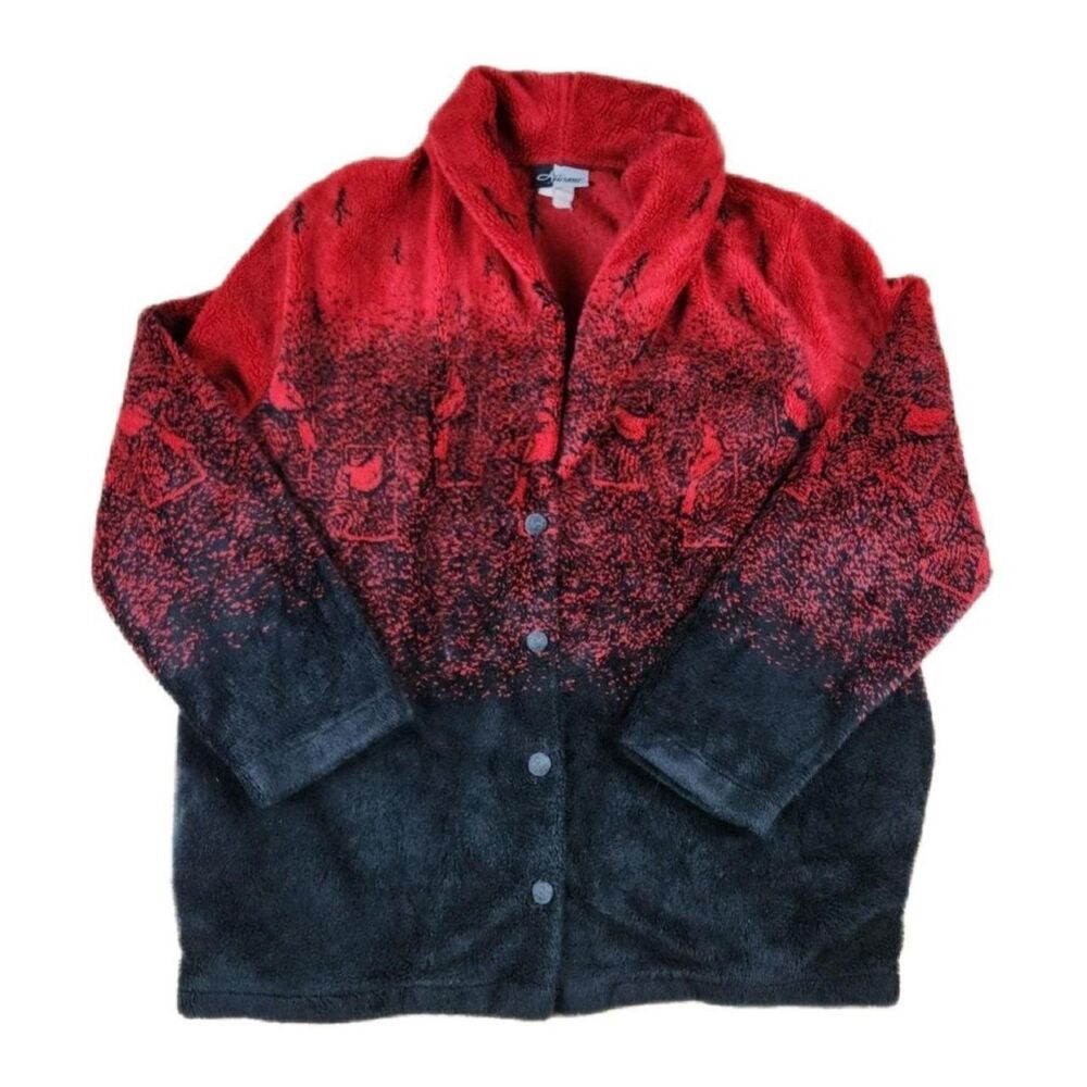 VINTAGE ARTISANS CARDINAL SHERPA ZIP UP GRANDMA WINTER COMFY COZY TEDDY SHACKET